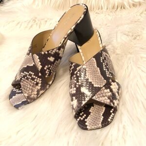 Michael Kors Abbott Leather Snakeskin Criss Cross Mule Sandal